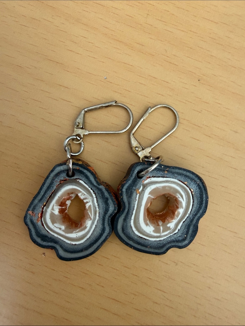 Handcrafted Gray and White Geode Drop Earrings - Women Jewelry